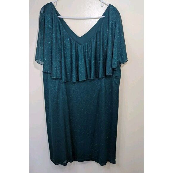 Connected Apparel Dress Hunter Green Glitter Short Sleeve V-Neck Size 22W - Picture 8 of 9